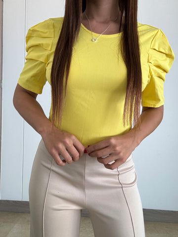 Blusa Cuello R Amarrar Atras Manga Globo