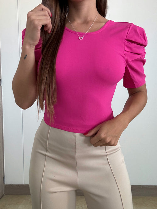 Blusa Cuello R Amarrar Atras Manga Globo