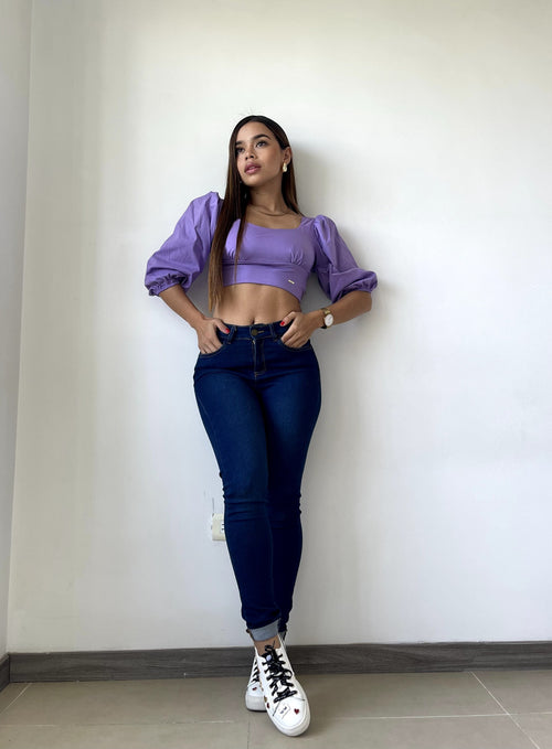 Blusa Cuello V Manga 3/4 Tiras Amarrar