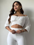 Blusa Manga Larga Tiras Amarrar Cintura