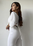 Blusa Manga Larga Tiras Amarrar Cintura