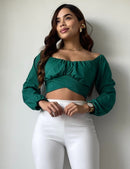 Blusa Manga Larga Tiras Amarrar Cintura