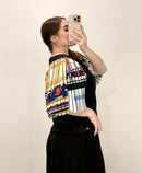 Blusa Cuello Redondo Manga Globo Estampa