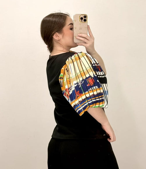 Blusa Cuello Redondo Manga Globo Estampa