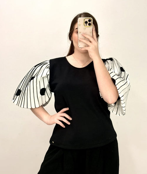 Blusa Cuello Redondo Manga Globo Estampa