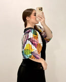 Blusa Cuello Redondo Manga Globo Estampa