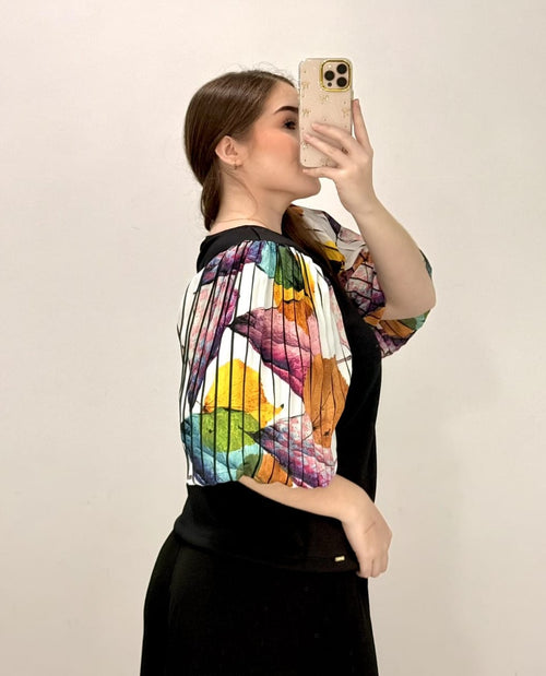 Blusa Cuello Redondo Manga Globo Estampa