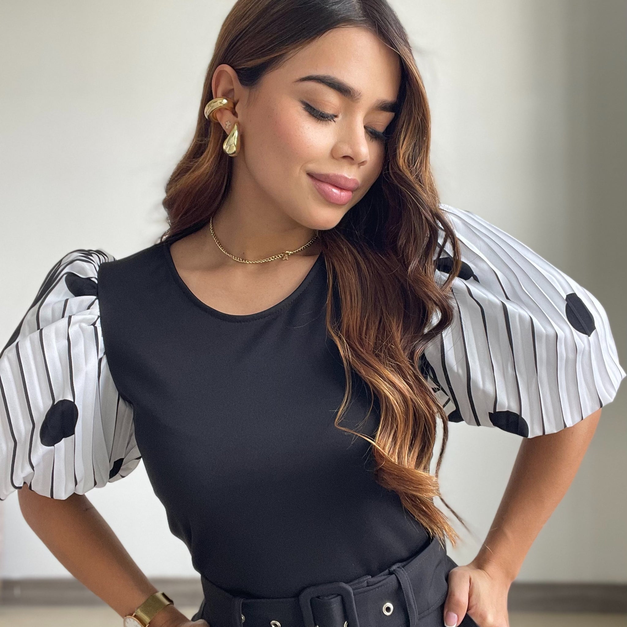 Blusa Cuello Redondo Manga Globo Estampa