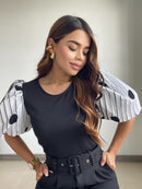 Blusa Cuello Redondo Manga Globo Estampa