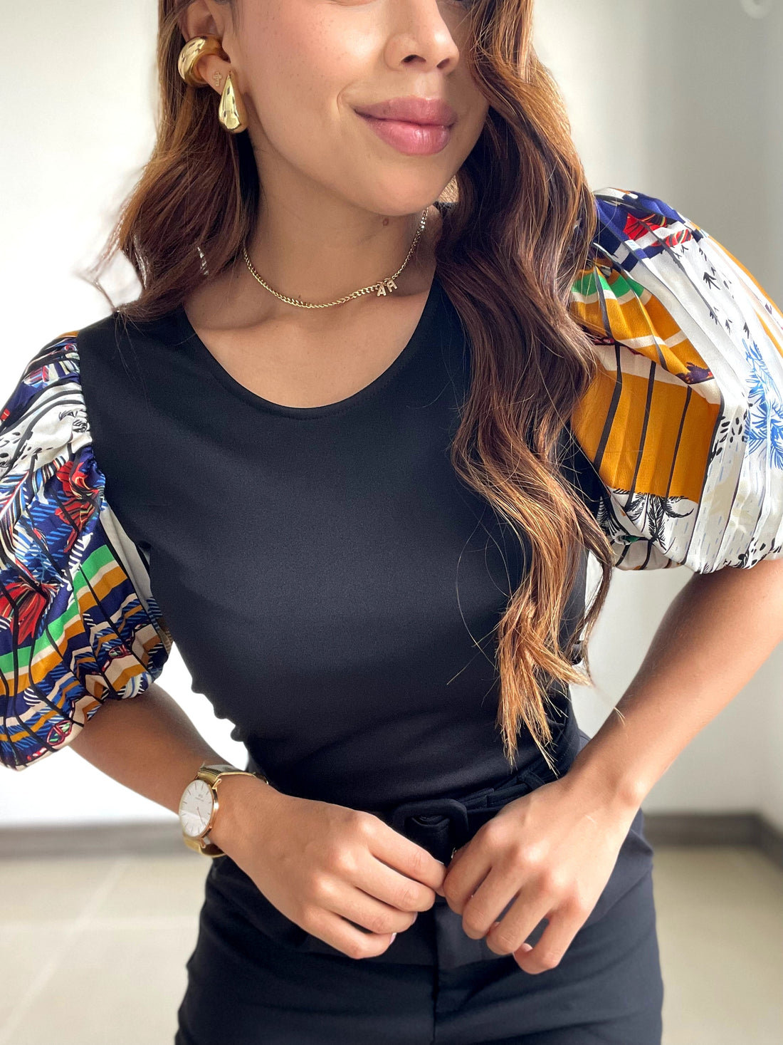 Blusa Cuello Redondo Manga Globo Estampa