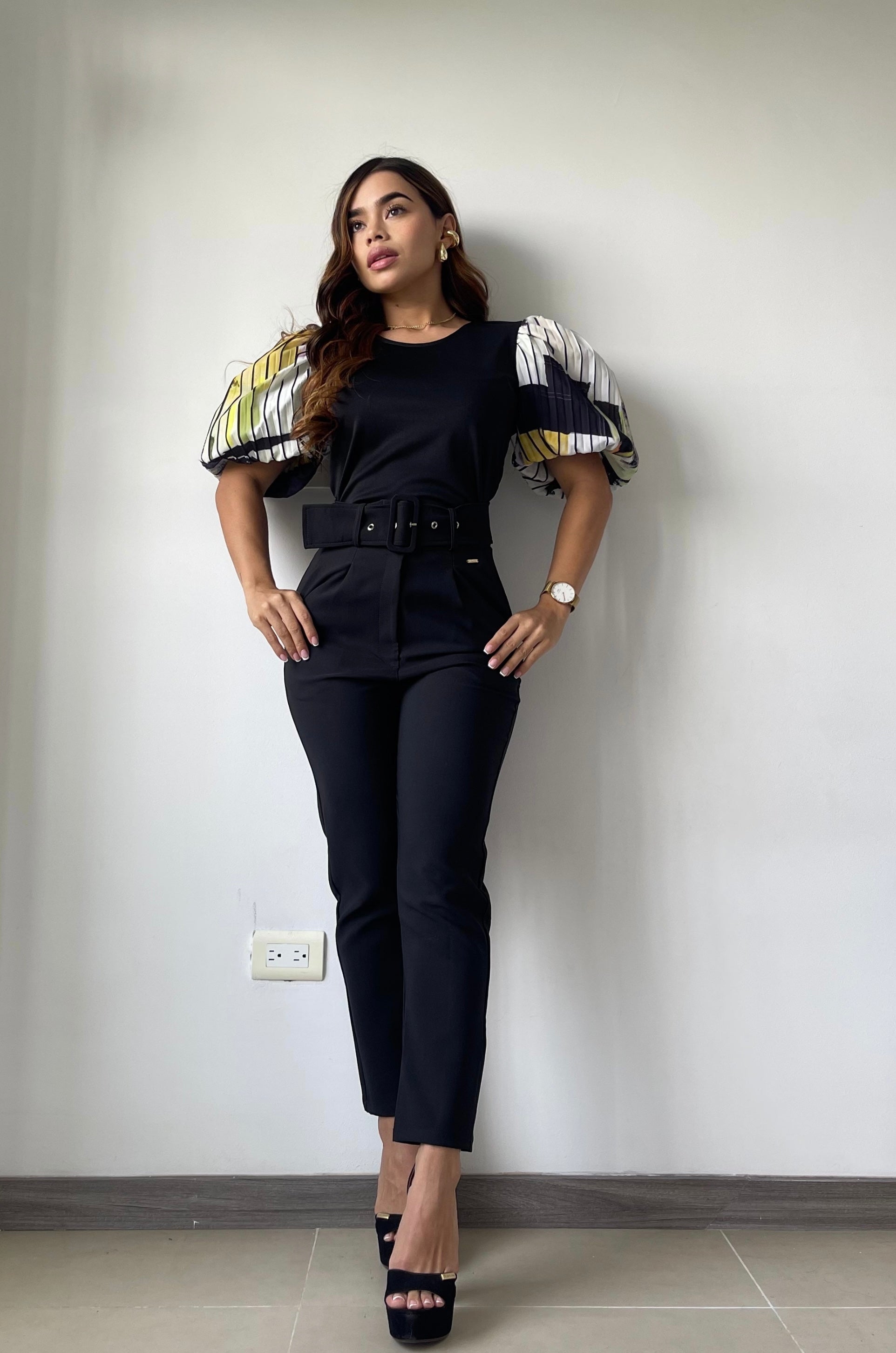 Blusa Cuello Redondo Manga Globo Estampa