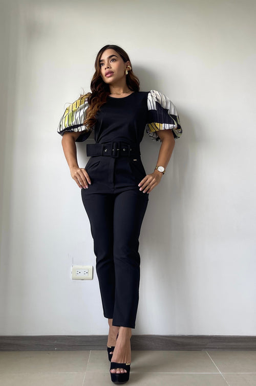 Blusa Cuello Redondo Manga Globo Estampa