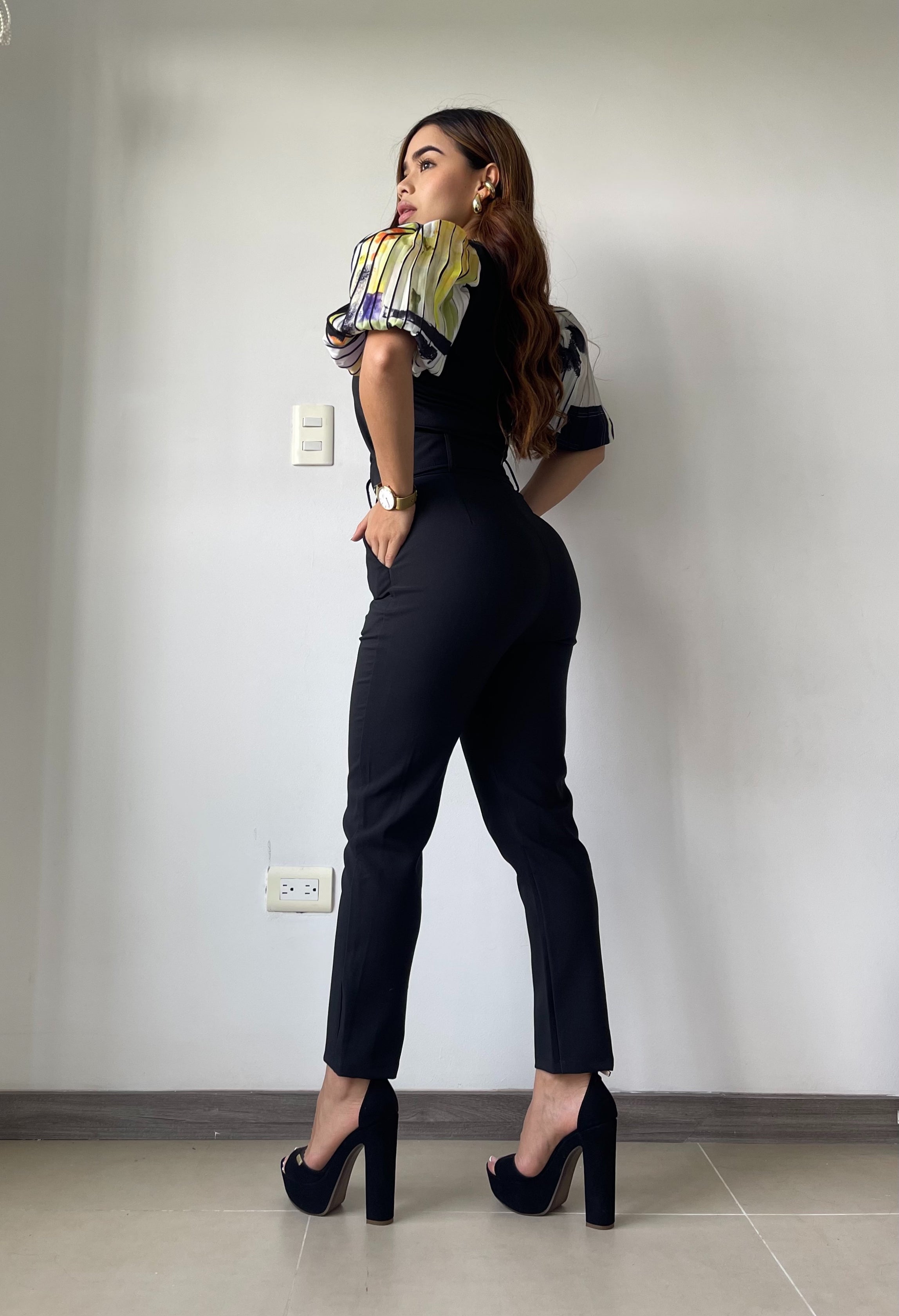 Blusa Cuello Redondo Manga Globo Estampa