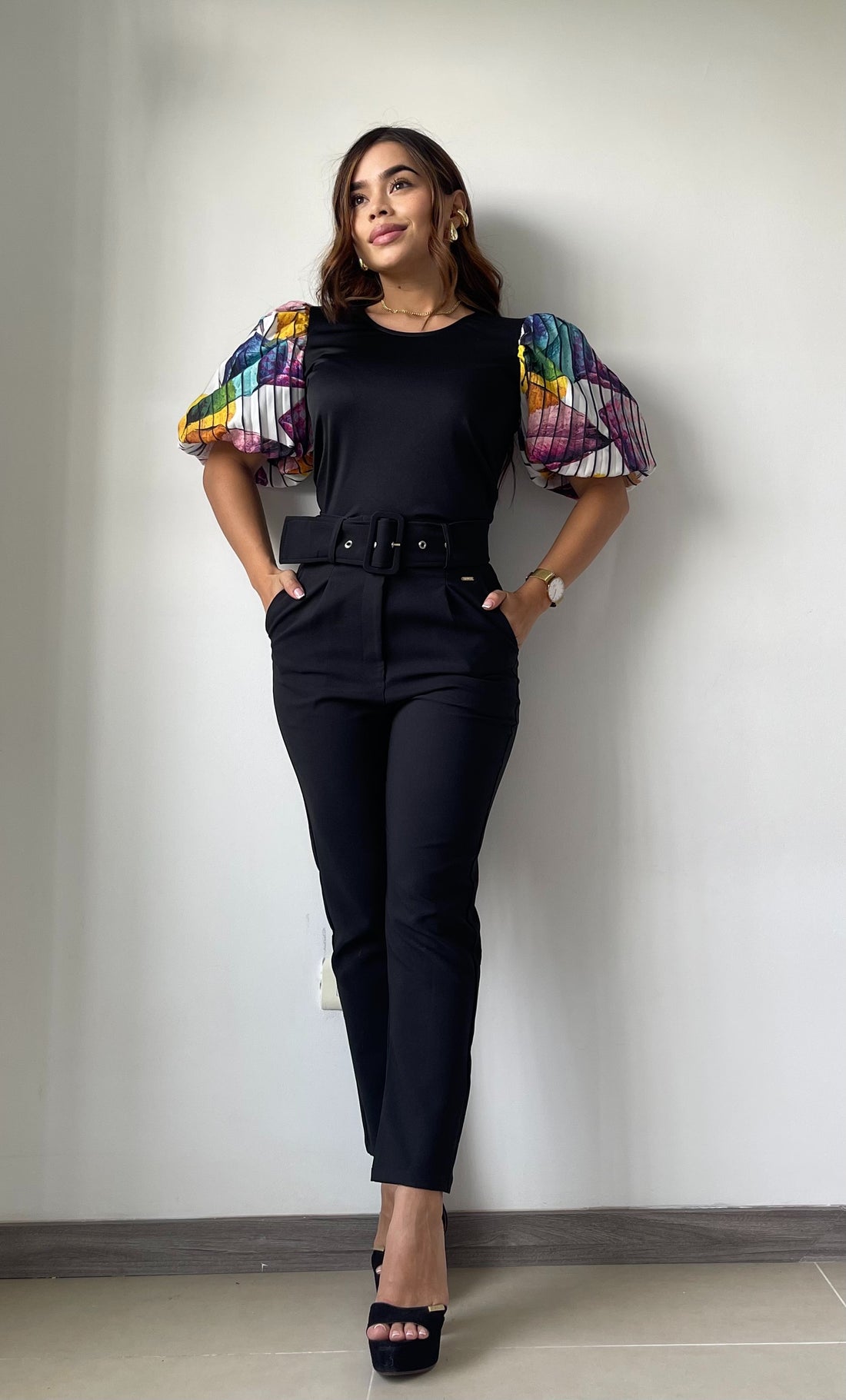 Blusa Cuello Redondo Manga Globo Estampa