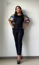 Blusa Cuello Redondo Manga Globo Estampa