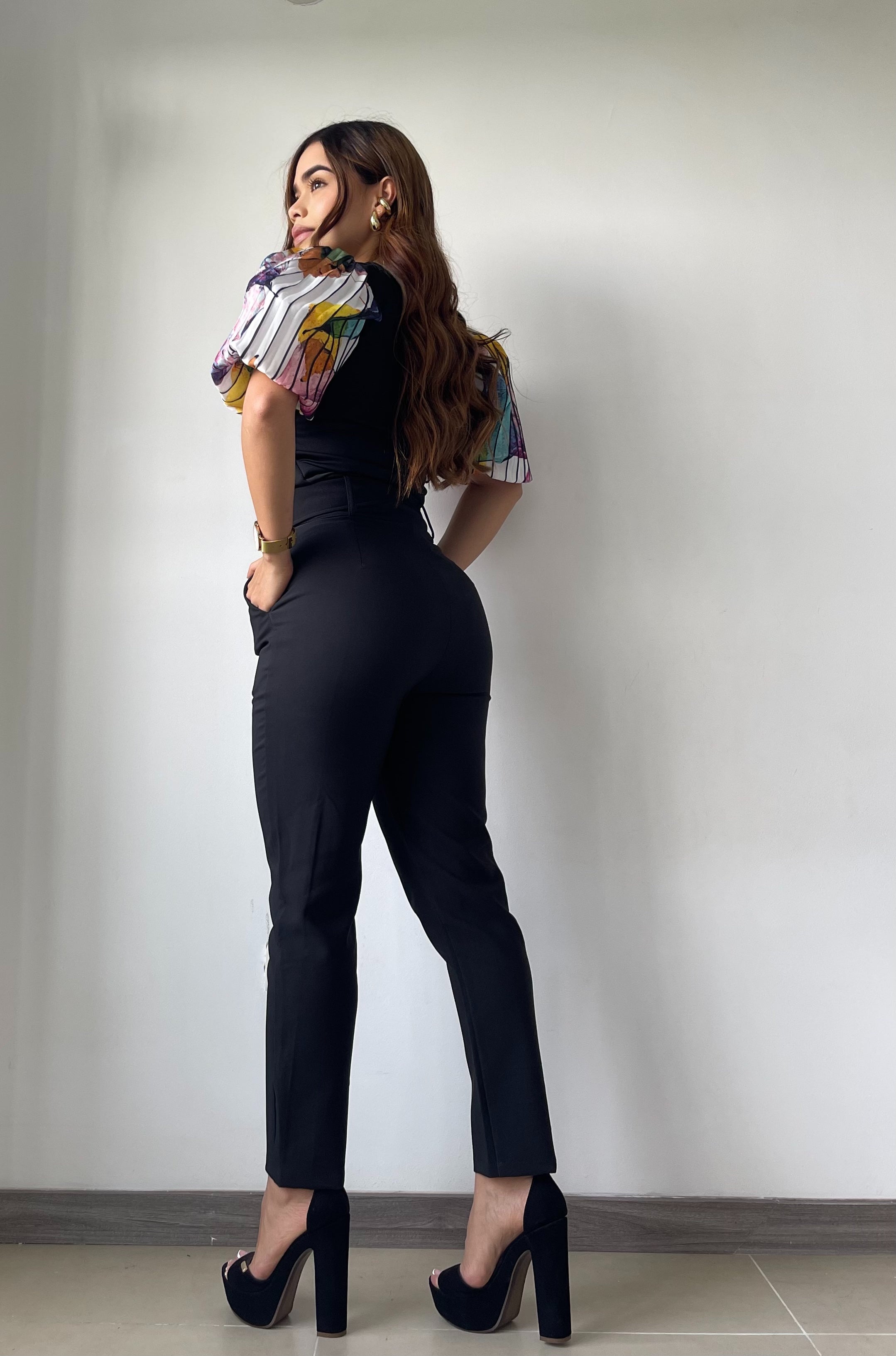 Blusa Cuello Redondo Manga Globo Estampa