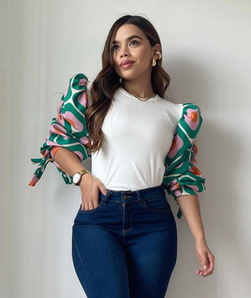 Blusa Manga Globo Estampada