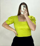 Blusa Corta Manga Corta Cuello Cuadrado