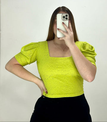 Blusa Corta Manga Corta Cuello Cuadrado