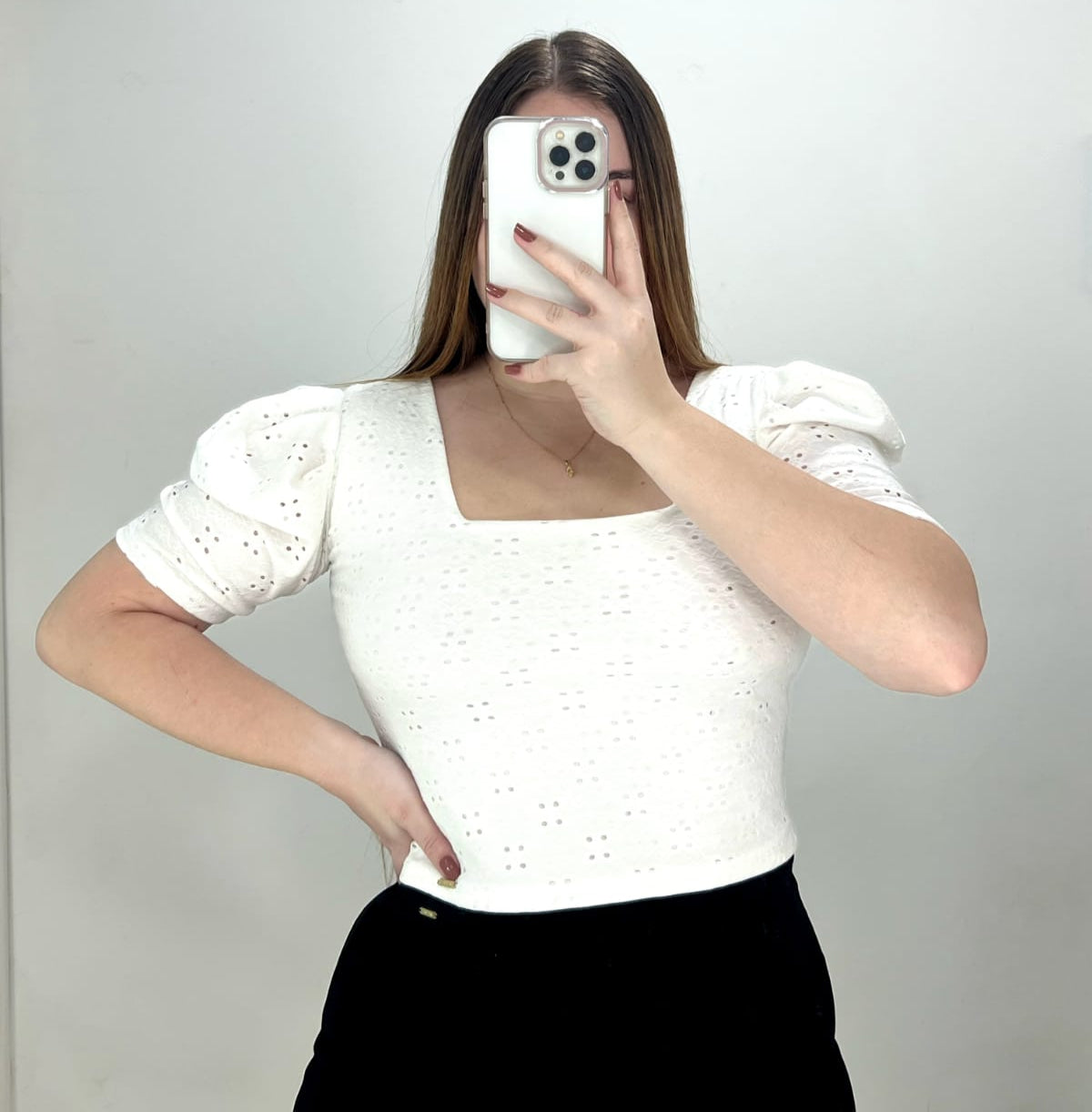 Blusa Corta Manga Corta Cuello Cuadrado