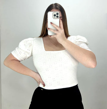 Blusa Corta Manga Corta Cuello Cuadrado