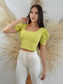 Blusa Corta Manga Corta Cuello Cuadrado
