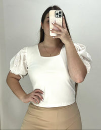 Blusa Rib Manga En Hoja Rota Unicolor