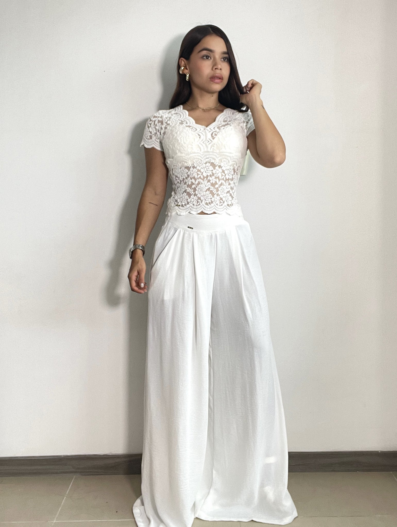 Blusa Manga Corta Blonda