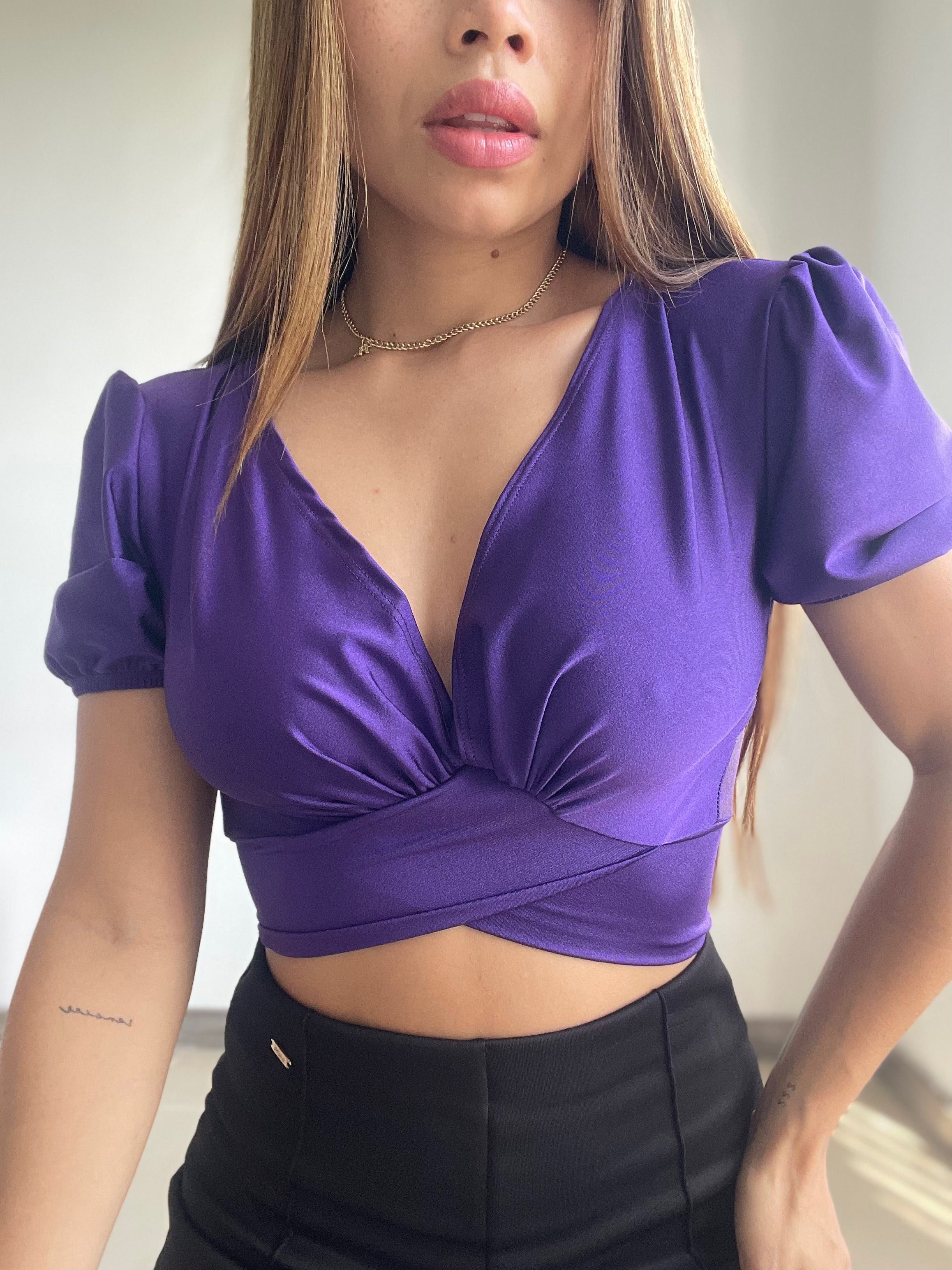 Blusa Manga Corta Amarrar Cuello V