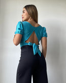 Blusa Manga Corta Amarrar Cuello V