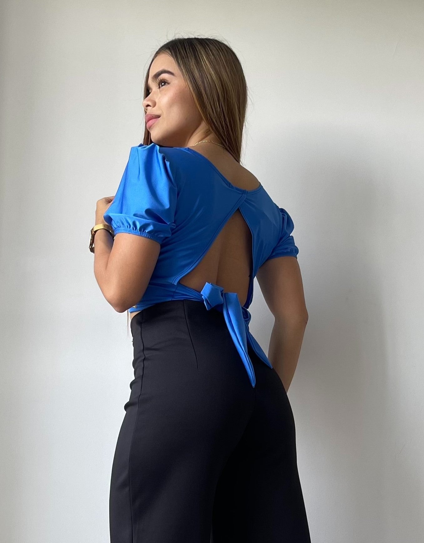 Blusa Manga Corta Amarrar Cuello V