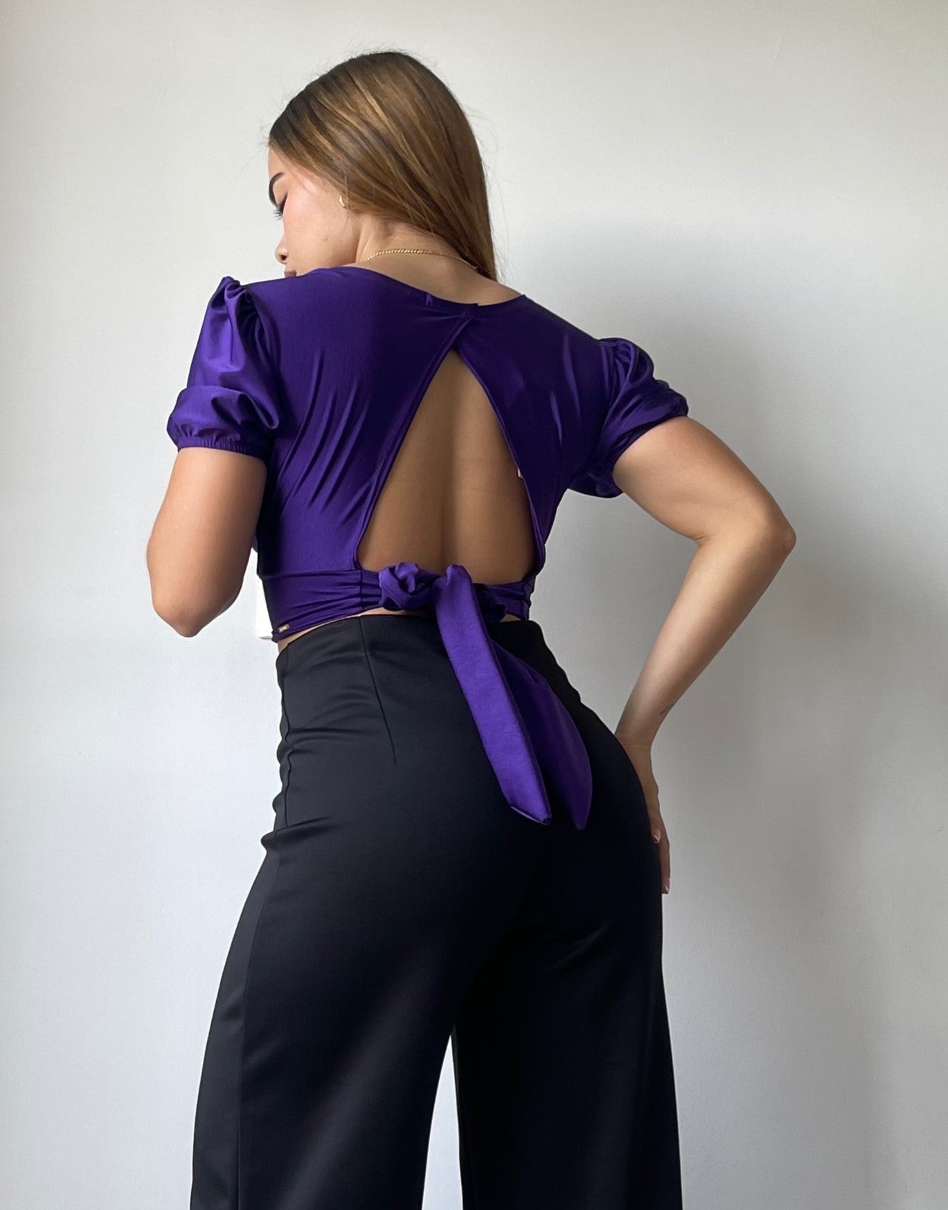 Blusa Manga Corta Amarrar Cuello V