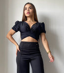 Blusa Manga Corta Amarrar Cuello V