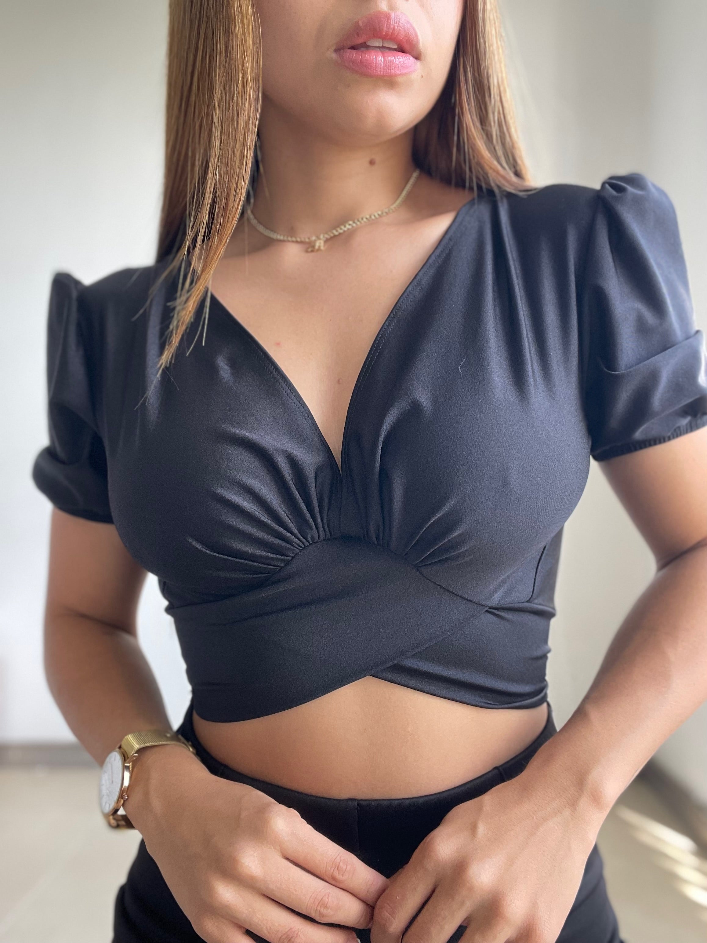 Blusa Manga Corta Amarrar Cuello V