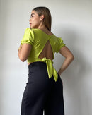 Blusa Manga Corta Amarrar Cuello V