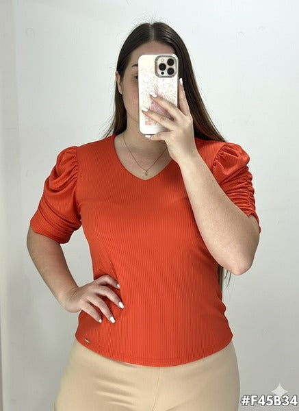 Blusa Cuello V Manga Corta Zurcida