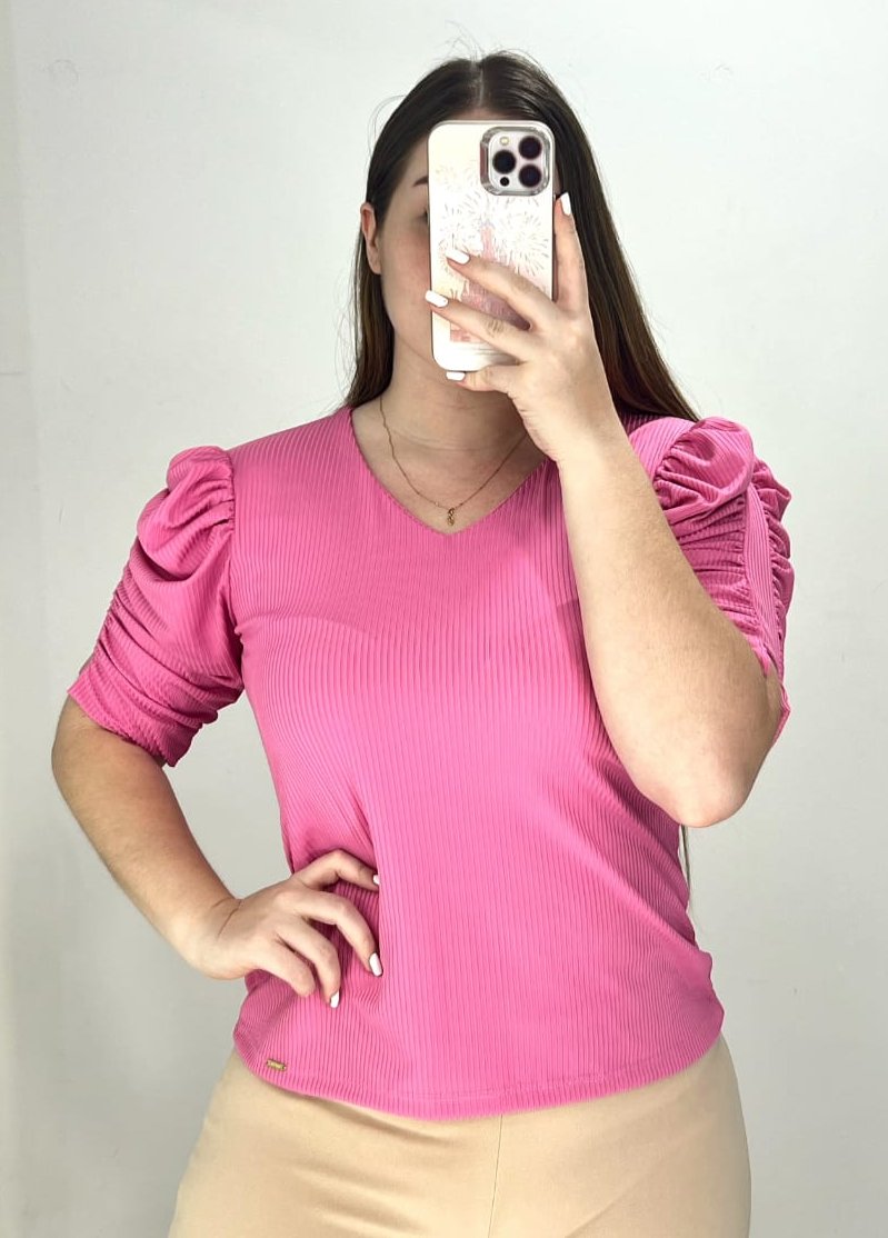 Blusa Cuello V Manga Corta Zurcida