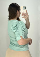 Blusa Cuello V Manga Corta Zurcida