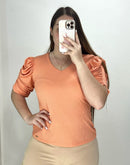 Blusa Cuello V Manga Corta Zurcida