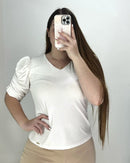 Blusa Cuello V Manga Corta Zurcida