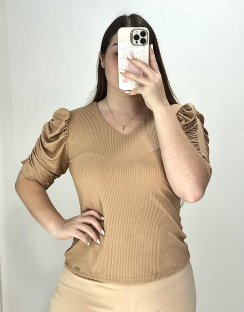 Blusa Cuello V Manga Corta Zurcida