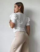 Blusa Cuello V Manga Corta Zurcida