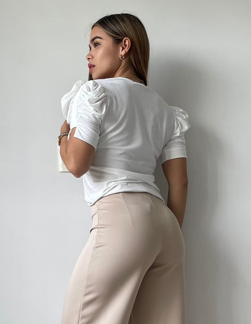 Blusa Cuello V Manga Corta Zurcida