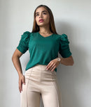 Blusa Cuello V Manga Corta Zurcida