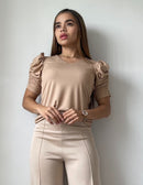 Blusa Cuello V Manga Corta Zurcida