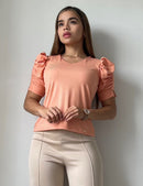 Blusa Cuello V Manga Corta Zurcida
