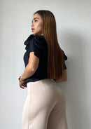 Blusa Cuello V Manga Corta Zurcida