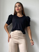 Blusa Cuello V Manga Corta Zurcida