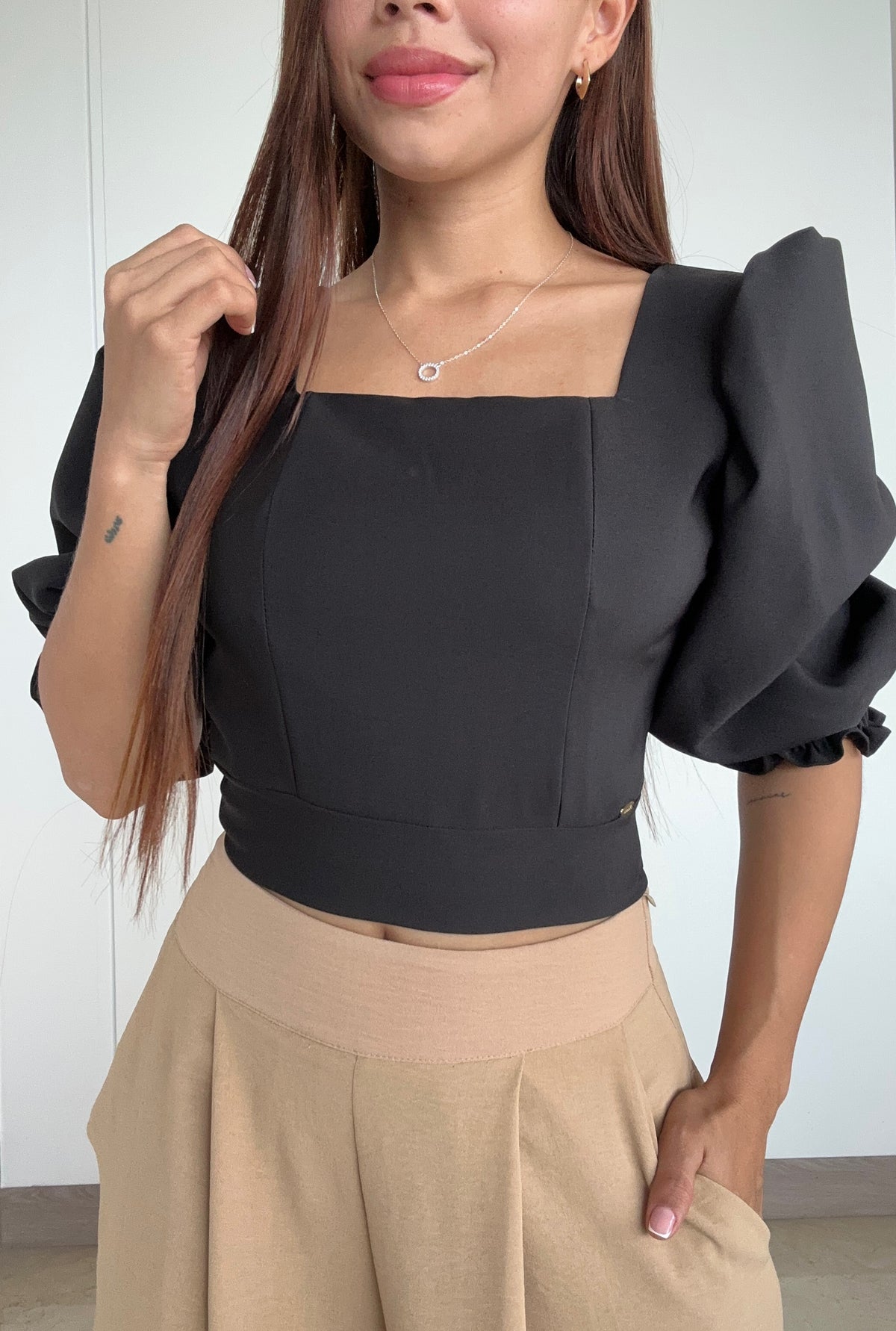 Blusa Escote Cuadrado Manga 3/4 Globo