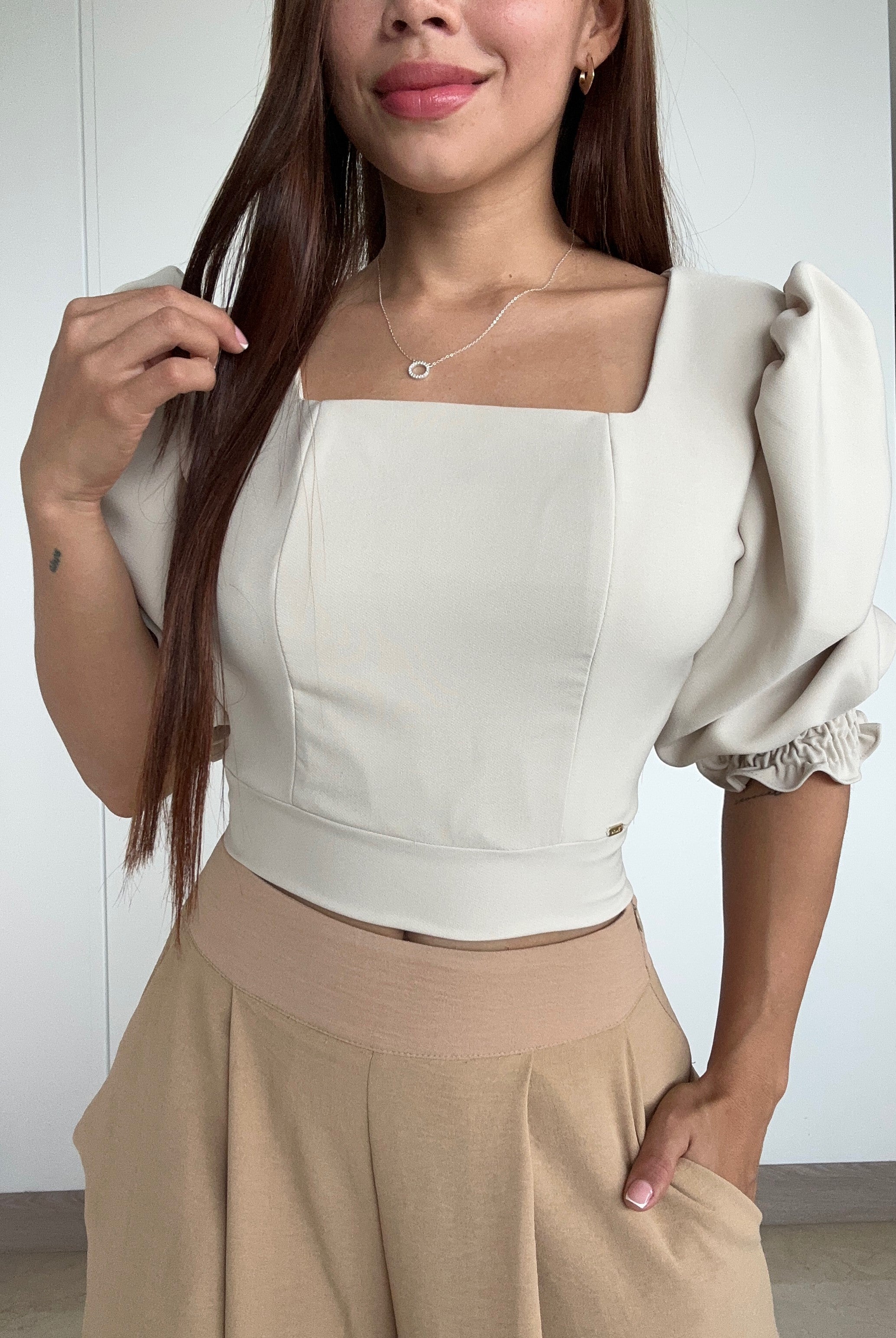 Blusa Escote Cuadrado Manga 3/4 Globo